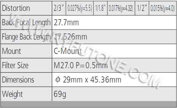 utar M5028-MPV 3 MegaPixel HD Industrial Lens 50MM Focal Length Manual Aperture F2.8