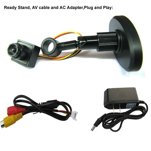 Plug and Play 360deg turning stand-90Deg view anlge wide voltage 480TVL 1/4 CMOS mini camera